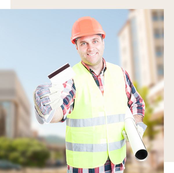 Construction engineer showing a card